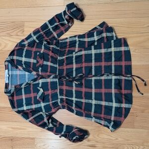 Eden & Olivia Plaid Button-Up Top - Red and Cream